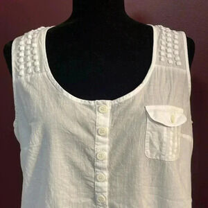 Fashion Bug Women’s L White Embellished Sleeveless Semi Sheer Top Round Neckline
